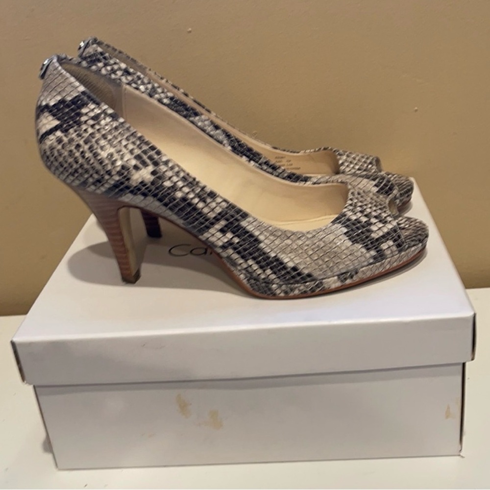 Calvin Klein Natural Python-Print Peep-Toe Pumps - image 2